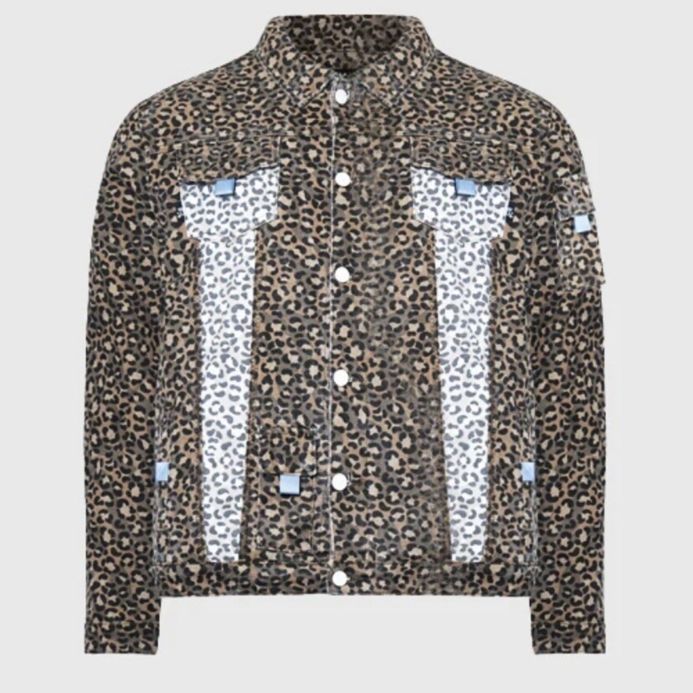 The Hideout Clothing Frosty Tropics Leopard Denim Jacket Medium New with Tags